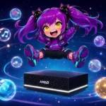 Gufo, the MIT-licensed Strix Halo inference engine, on one AMD Ryzen AI Max mini PC: chibi mascot Aimee floating in a ring of glowing orbs - one box, a whole playground of models