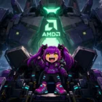 Chibi anime character before a giant mech bearing GLM and MiMo logos with a glowing AMD core - Kyojin runs GLM 5.3 Flash (320B) and MiMo V2.6 (309B) on one Strix Halo machine